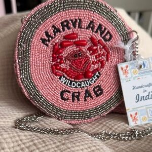 Pink Beaded 'Maryland Crab' Women’s crossbody bag